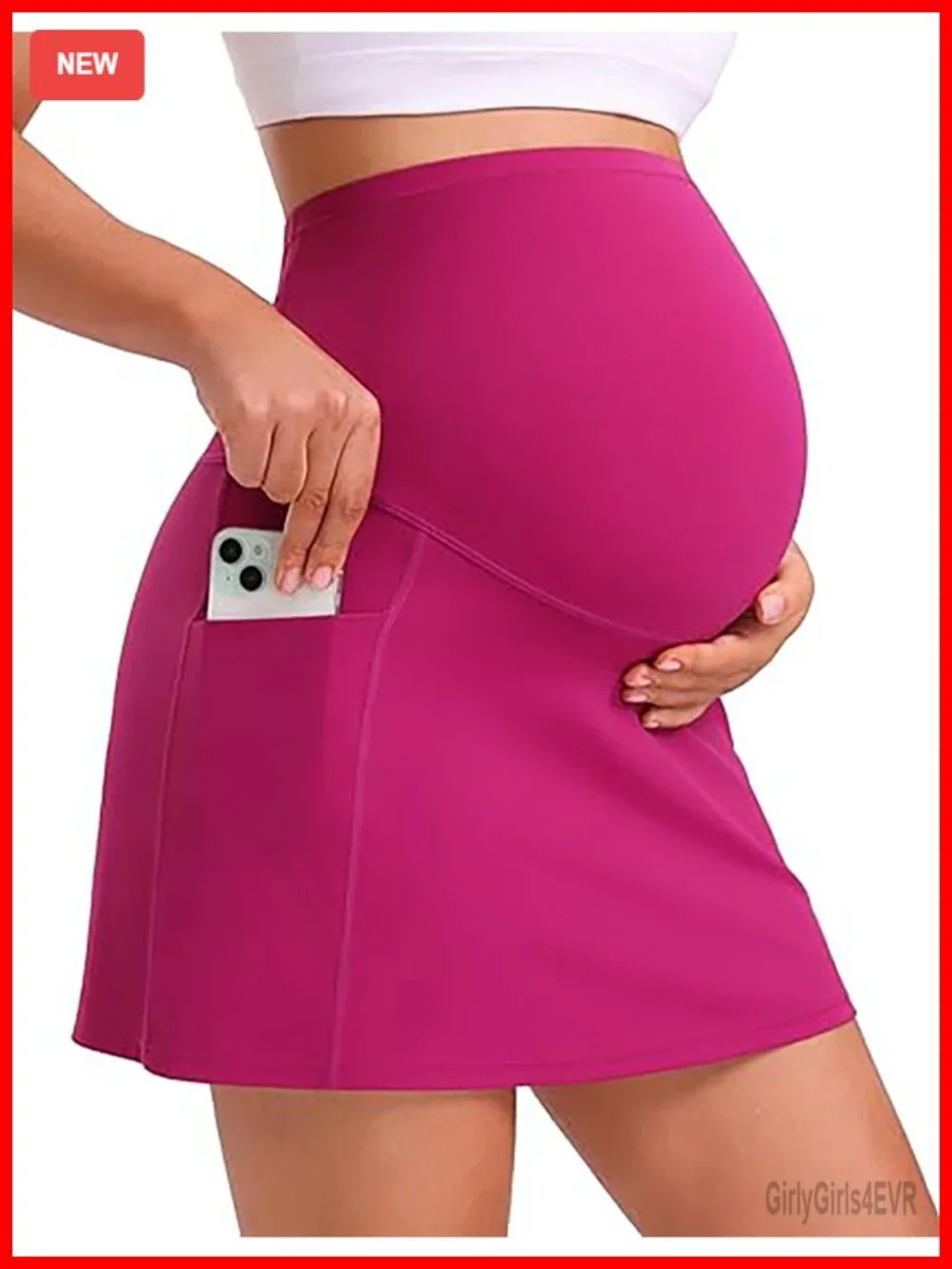 Maternity Tennis Skort with Built-in Shorts & Pockets Over Belly High Waist